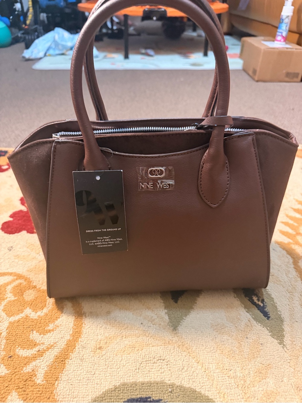 Nine West Chocolate Brown Faux-Leather Top-Handle Satchel